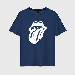 Футболка оверсайз женская Rolling Stones - white logo, цвет: тёмно-синий