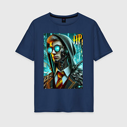 Футболка оверсайз женская Cyber Harry Potter - ai art fantasy, цвет: тёмно-синий