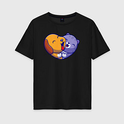 Женская футболка оверсайз Dog cat love