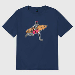 Женская футболка оверсайз Скелетик с серфом