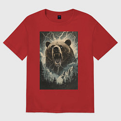 Футболка оверсайз женская Оскаленная морда медведя, цвет: красный