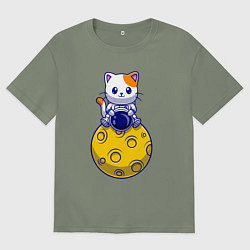 Женская футболка оверсайз Котик на луне