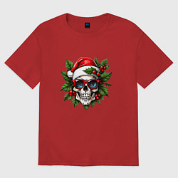 Женская футболка оверсайз Рождественский венок с черепом