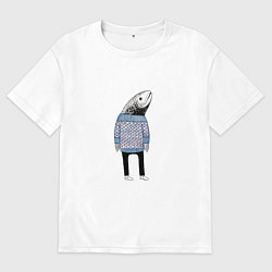 Женская футболка оверсайз Рыба в свитере - нейросеть