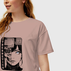 Футболка оверсайз женская Техногенная девушка-андроид, цвет: пыльно-розовый — фото 2