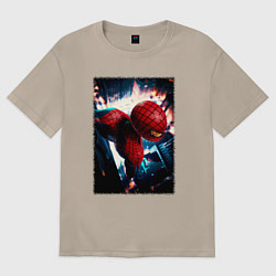 Женская футболка оверсайз Человек паук над ночным городом