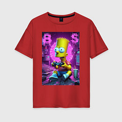 Футболка оверсайз женская Bart Simpson - cool gamer, цвет: красный