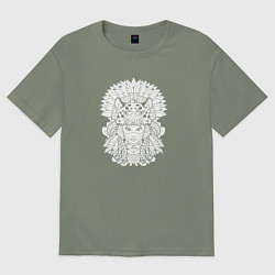 Футболка оверсайз женская Индейская принцесса ягуар, цвет: авокадо