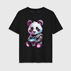 Футболка оверсайз женская Funny panda - cyberpunk fantasy, цвет: черный