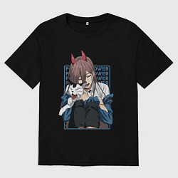 Женская футболка оверсайз Человек-бензопила Пауэр и кошка