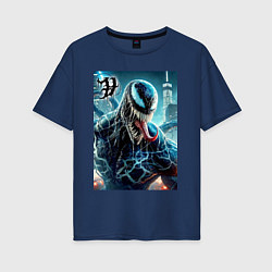 Футболка оверсайз женская Venom in New York city - ai art fantasy, цвет: тёмно-синий