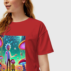 Футболка оверсайз женская Morty and Rick on a neon planet, цвет: красный — фото 2