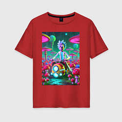 Женская футболка оверсайз Рик на космическом мотоцикле - нейроарт