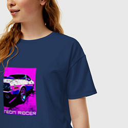 Футболка оверсайз женская Neon racer, цвет: тёмно-синий — фото 2