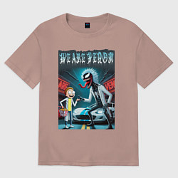 Женская футболка оверсайз Веном-Рик и Морти рядом со спортивной тачкой