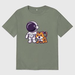 Женская футболка оверсайз Космонавт и тигрёнок