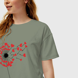Футболка оверсайз женская Одуванчик - сердечки, цвет: авокадо — фото 2