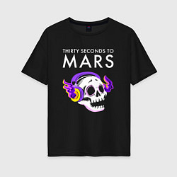 Женская футболка оверсайз Thirty Seconds to Mars - неоновый череп