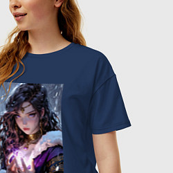 Футболка оверсайз женская Прекрасная девушка-маг накладывает чары, цвет: тёмно-синий — фото 2