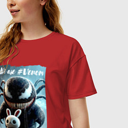 Футболка оверсайз женская Мультяшный Веном присмотрел себе кролика - мем, цвет: красный — фото 2