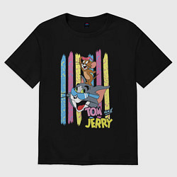 Женская футболка оверсайз Том и Джерри - полосы