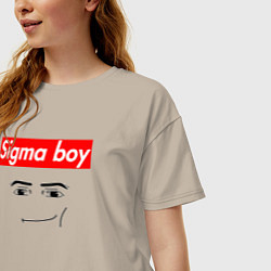 Футболка оверсайз женская Sigma boy roblox face - gaming meme collab, цвет: миндальный — фото 2