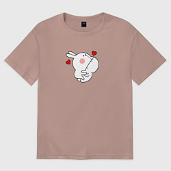 Женская футболка оверсайз Мультяшный кролик укусил для пары