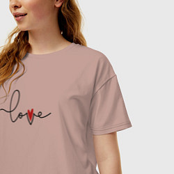Футболка оверсайз женская Надпись love с сердцем, цвет: пыльно-розовый — фото 2