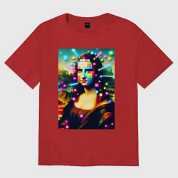 Женская футболка оверсайз Мона Лиза и неоновые кубики - стилизация