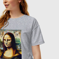 Футболка оверсайз женская Мона Лиза превращается в кошку, цвет: меланж — фото 2