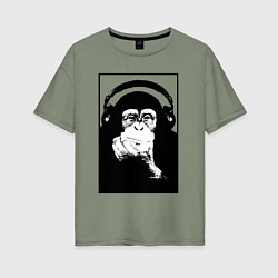 Женская футболка оверсайз Monkey in the headphones