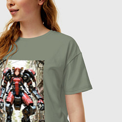 Футболка оверсайз женская Девушка управляет огромным мехом, цвет: авокадо — фото 2