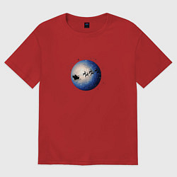 Женская футболка оверсайз Санта на оленях - темный