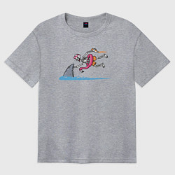 Женская футболка оверсайз Скелет и акула