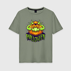 Футболка оверсайз женская Halloween pumpkin, цвет: авокадо