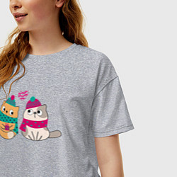 Футболка оверсайз женская Милые влюбленные котики, цвет: меланж — фото 2
