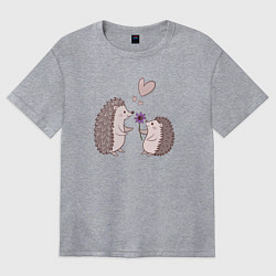 Женская футболка оверсайз Свидание влюбленных ежиков