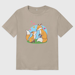 Футболка оверсайз женская Свидание влюбленных лисичек, цвет: миндальный