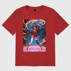Футболка оверсайз женская Мегумин колдует взрывную магию, цвет: красный