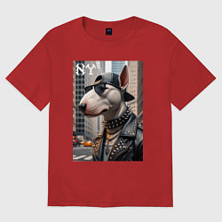 Женская футболка оверсайз Чувак бультерьер житель Нью-Йорка