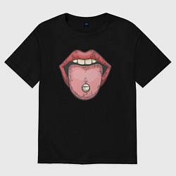 Футболка оверсайз женская Lips pill, цвет: черный