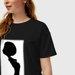Футболка оверсайз женская Силуэт поцелуй он - для пары, цвет: черный — фото 2