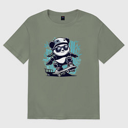 Женская футболка оверсайз Панда - крутой скейтбордист