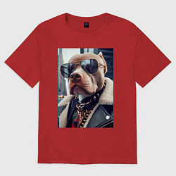 Женская футболка оверсайз Чувак питбуль в тёмных очках