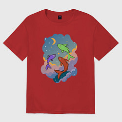 Женская футболка оверсайз Рыбы, летающие в небе