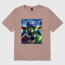 Женская футболка оверсайз Прикольный Йода с наушниками - прикол