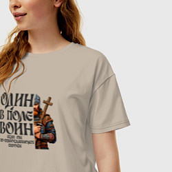 Футболка оверсайз женская Воин на пути православия, цвет: миндальный — фото 2