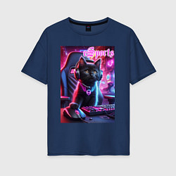 Женская футболка оверсайз Чёрный котёнок - киберспорт