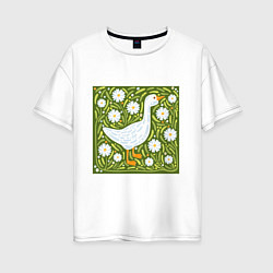 Женская футболка оверсайз Гусь в ромашках