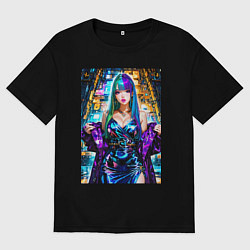 Футболка оверсайз женская Девушка поп идол, цвет: черный